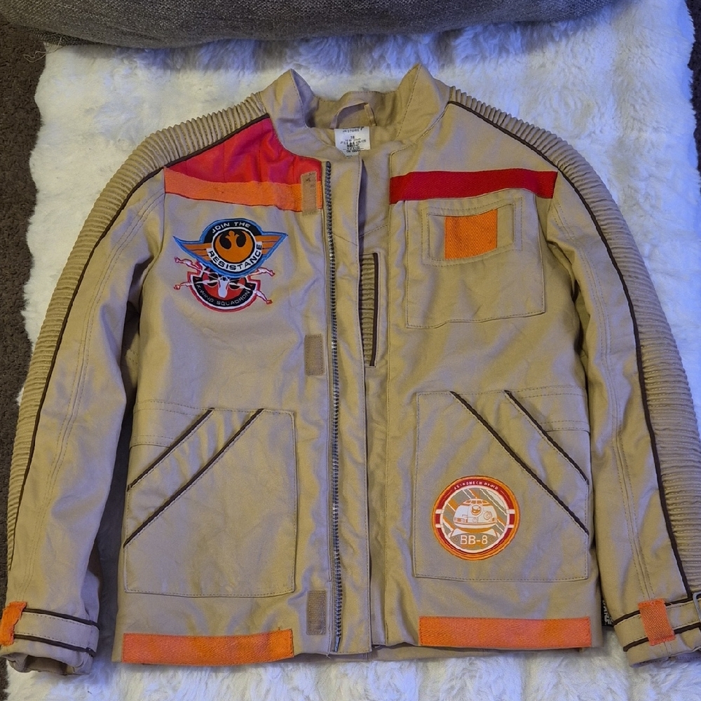 Star Wars-Inspired Kids Beige Flight Jacket with Orange Accents